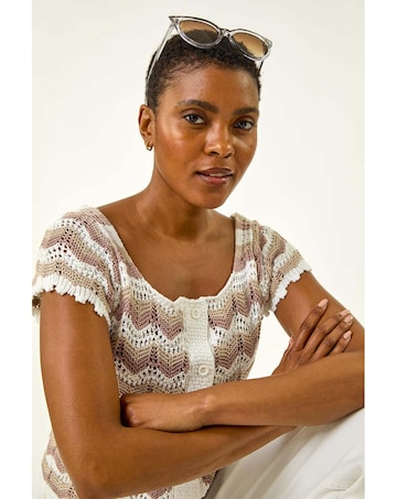 Roman Wave Crochet Buttoned Top