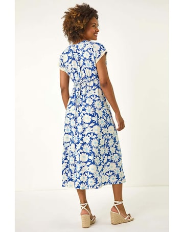Roman Daisy Print Lace Trim Midi Dress