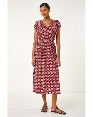 Roman Geo V-Neck Stretch Midi Dress
