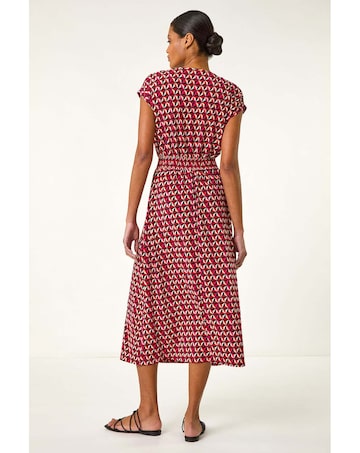 Roman Geo V-Neck Stretch Midi Dress