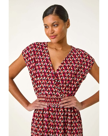 Roman Geo V-Neck Stretch Midi Dress