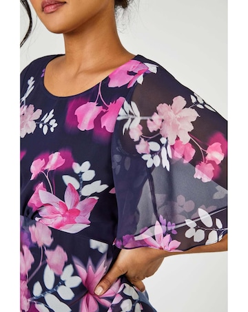 Roman Floral Chiffon Frill  Midi Dress