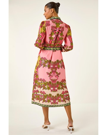 Roman Floral Border Shirt Midi Dress
