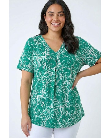 Roman Curve Abstract Print V-Neck Top