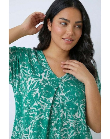 Roman Curve Abstract Print V-Neck Top