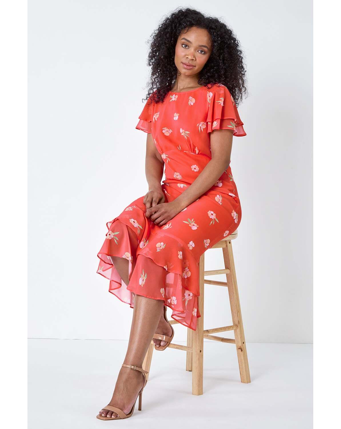 New In - Roman Petite Floral Chiffon Midi Dress