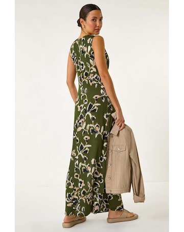 Roman Leaf Print Twist Front Maxi Dress