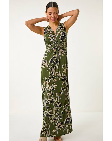 Roman Leaf Print Twist Front Maxi Dress