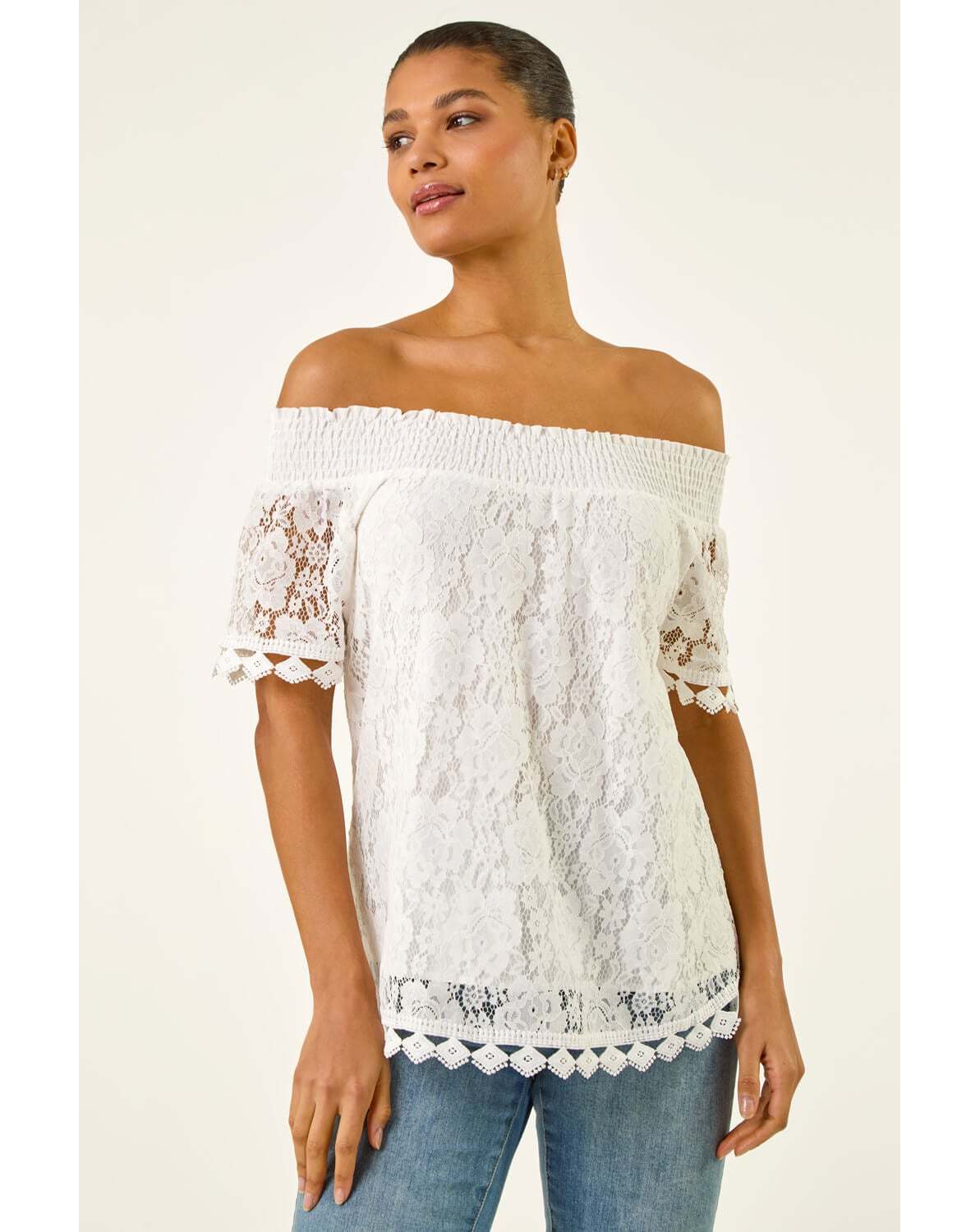 New In - Roman Lace Detail Bardot Top