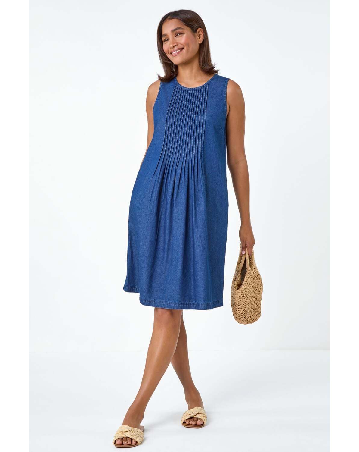 New In - Roman Denim Pintuck Detail Pocket Dress