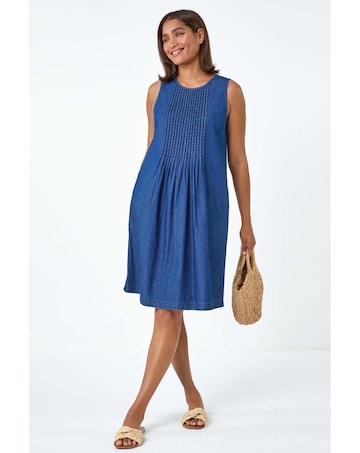 Roman Denim Pintuck Detail Pocket Dress