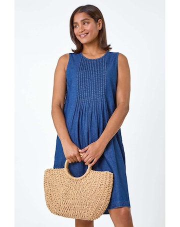 Roman Denim Pintuck Detail Pocket Dress