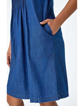 Roman Denim Pintuck Detail Pocket Dress