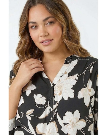 Roman Curve Floral Puff Stretch Shirt