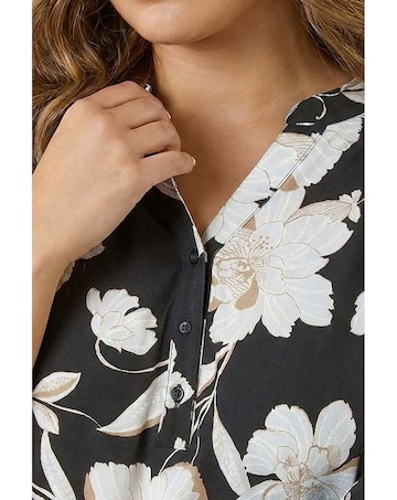 Roman Curve Floral Puff Stretch Shirt