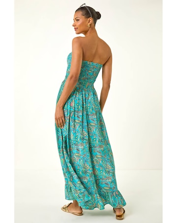 Roman Floral Bandeau Shirred Midi Dress