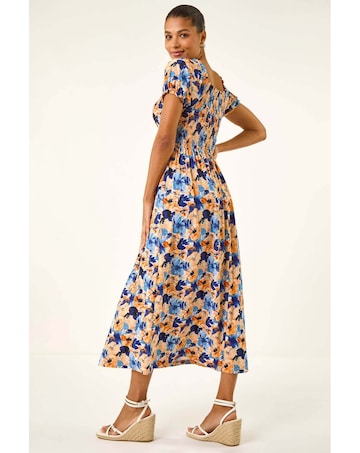 Roman Floral Shirred Stretch Maxi Dress