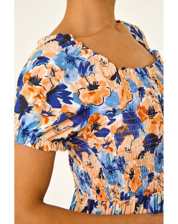 Roman Floral Shirred Stretch Maxi Dress