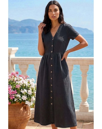Roman Denim Button Down Midi Dress