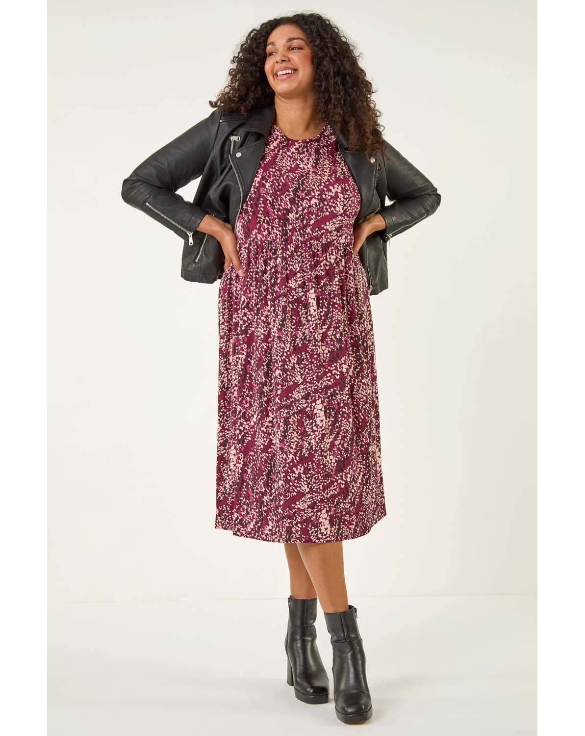 New In - Roman Curve Spot Stretch Midi Dress