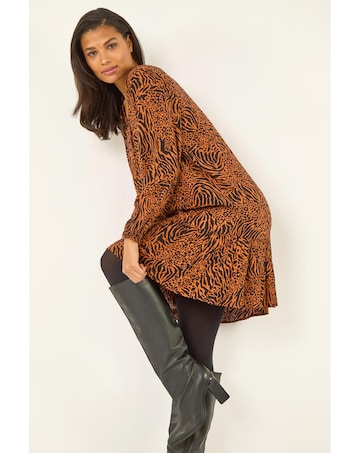 Roman Animal Print Pintuck Smock Dress