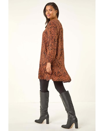 Roman Animal Print Pintuck Smock Dress