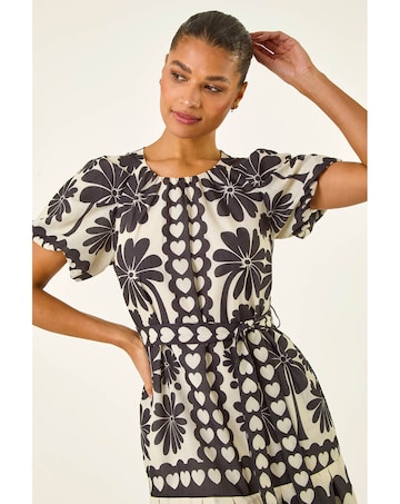 Roman Floral Heart Pleated Dress