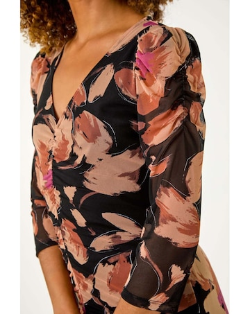 Roman Ruched Floral Frill Dress