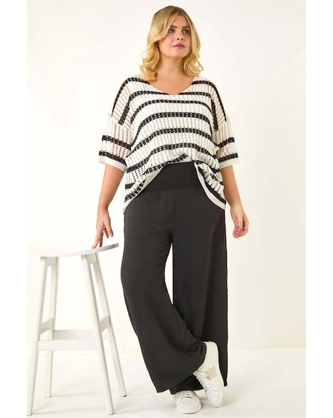Roman Curve Shirred Wide Leg Trouser