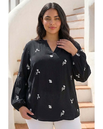 Roman Curve Embroidered Woven Top