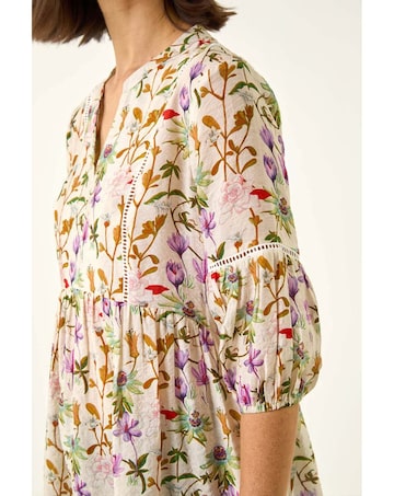 Roman Floral Print Notch Neck Top