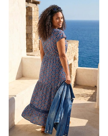 Roman Curve Floral Swing Midi Dress