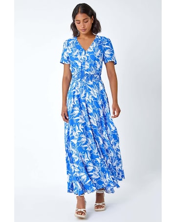 Roman Floral Print Button Maxi Dress