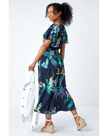 Roman Petite Floral Shirred Midi Dress