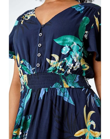 Roman Petite Floral Shirred Midi Dress