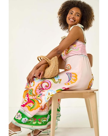 Roman Abstract Print Strappy Midi Dress