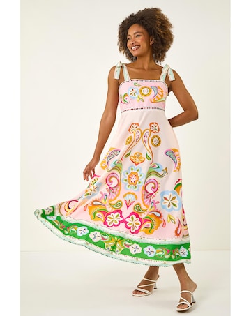 Roman Abstract Print Strappy Midi Dress