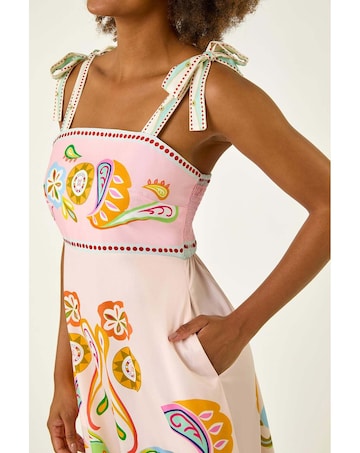 Roman Abstract Print Strappy Midi Dress