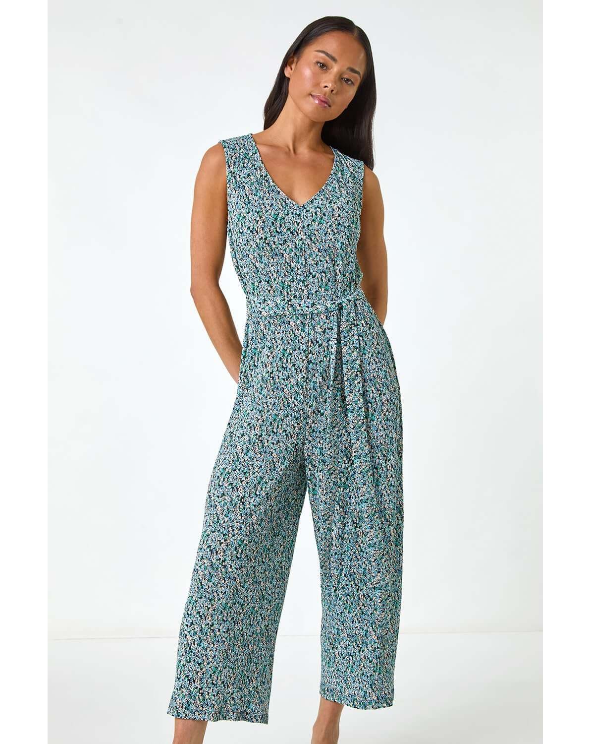 New In - Roman Petite Ditsy Crinkle Crop Jumpsuit