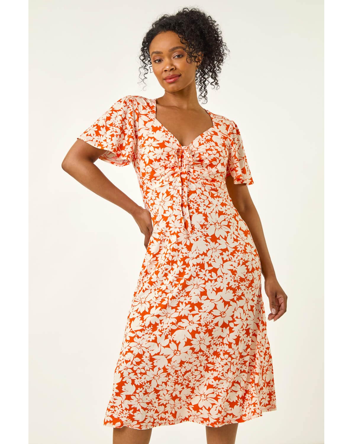 New In - Roman Petite Floral Ruched Midi Dress