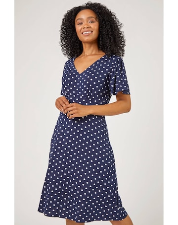 Roman Petite Polka Dot Stretch Dress