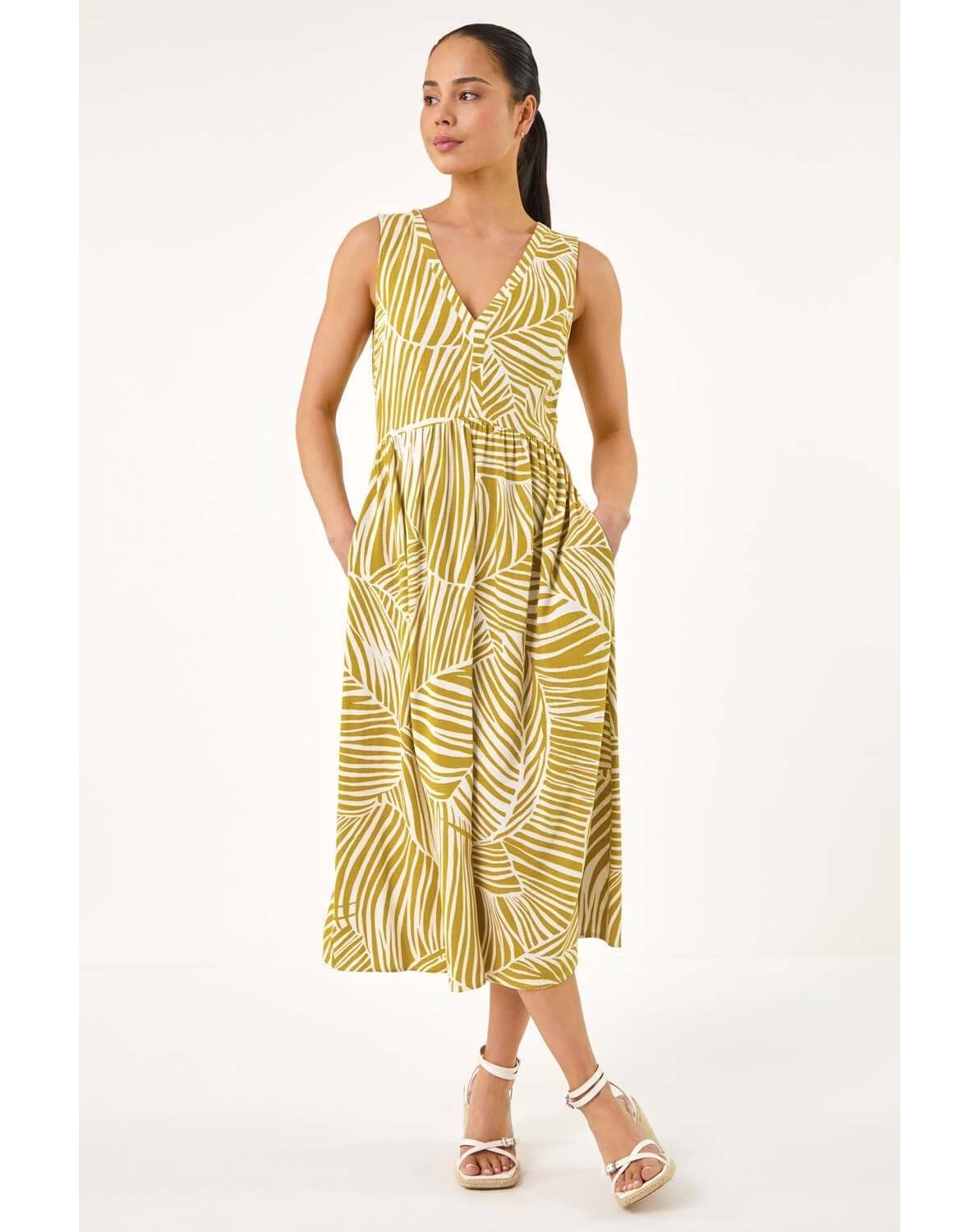 New In - Roman Petite Abstract Leaf Midi Dress