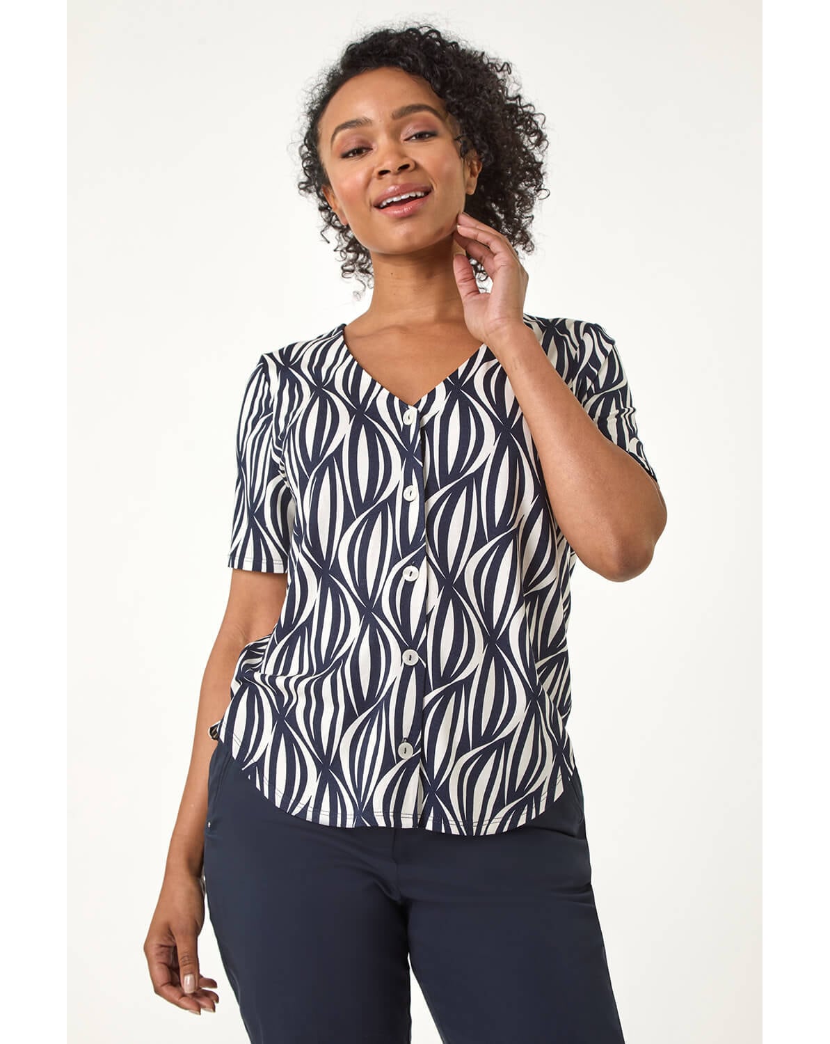 New In - Roman Petite Geo Print Stretch Blouse
