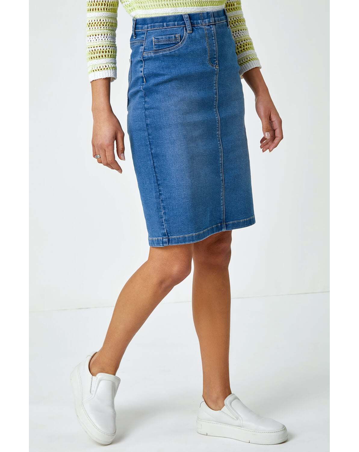 New In - Roman Cotton Denim Stretch Skirt