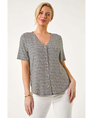 Roman Petite Spot V-Neck Stretch Blouse