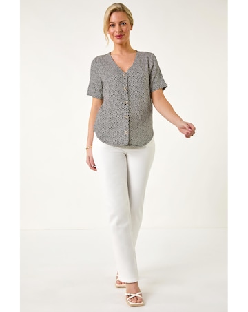 Roman Petite Spot V-Neck Stretch Blouse