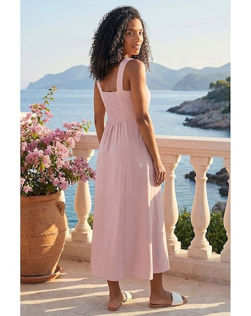 Roman Buttoned Tie Waist Midi Dress