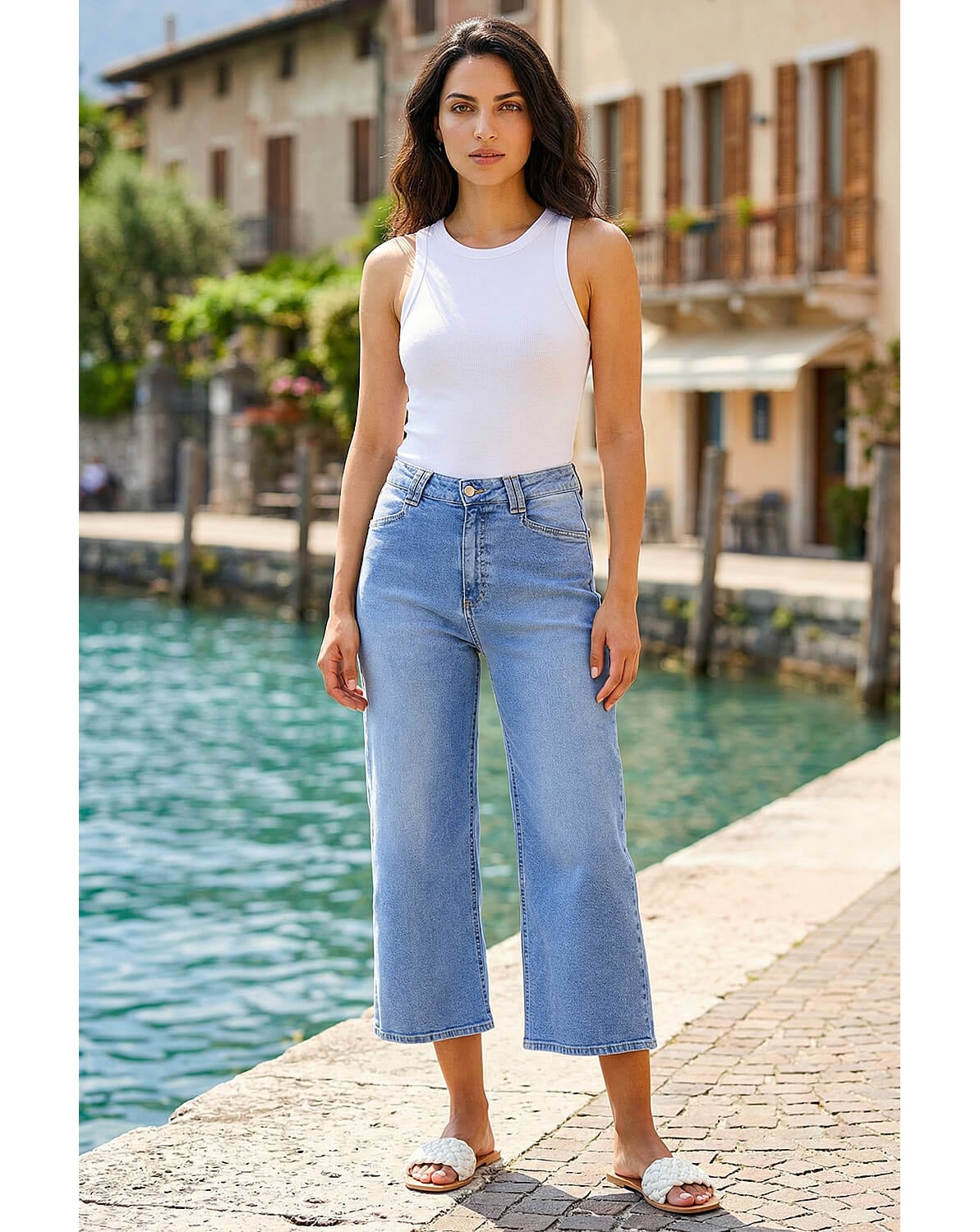 New In - Roman Denim Stretch Wide Leg Culottes