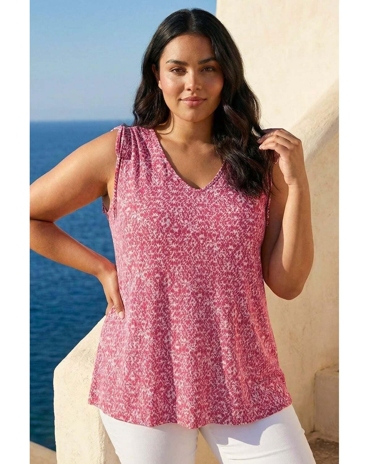 Roman Curve Ruched Shoulder Vest Top
