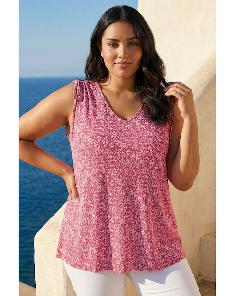 Roman Curve  Ruched Shoulder Vest Top